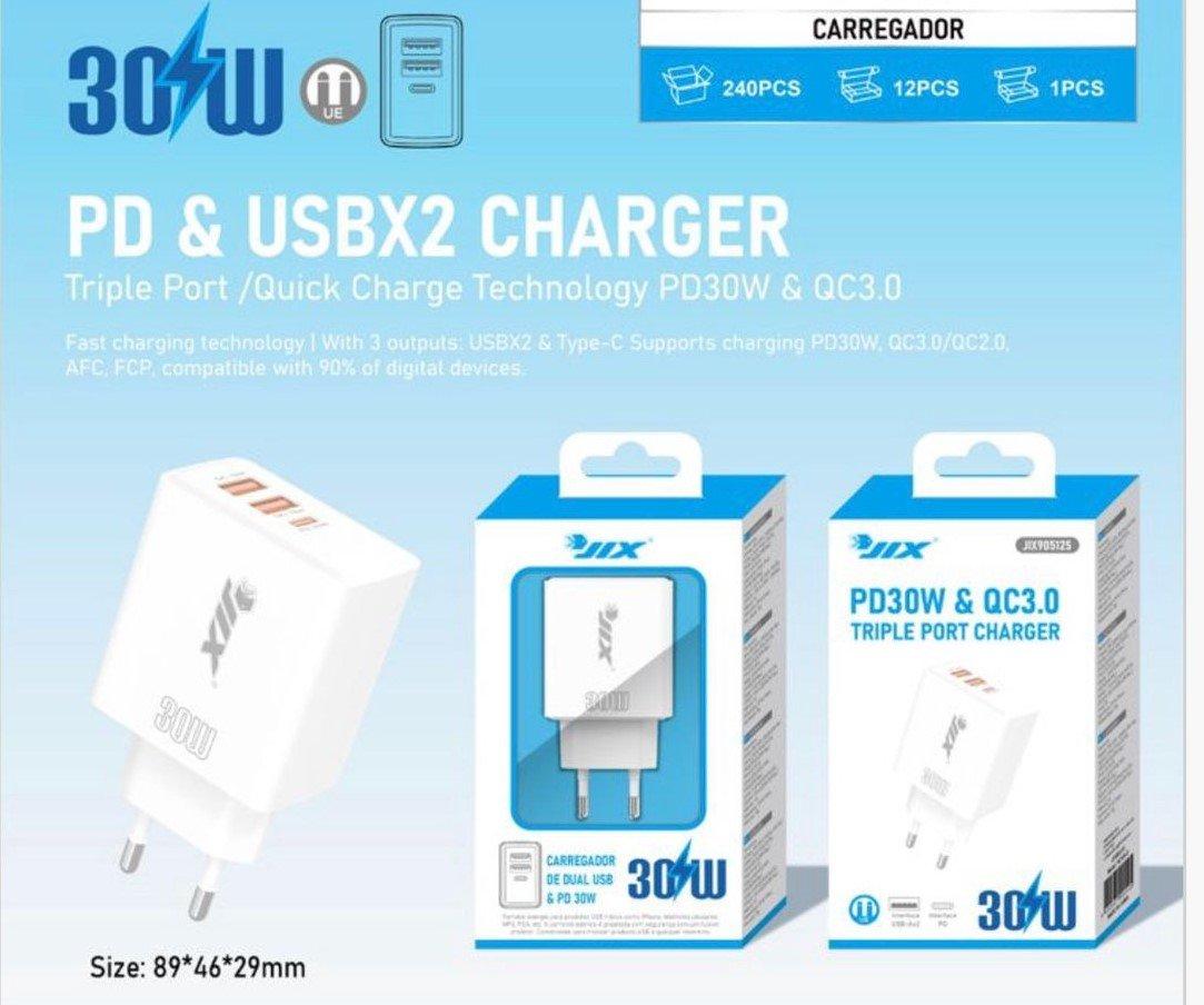 CARREGADOR PD30W + 2×USB –