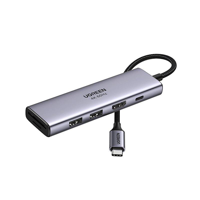 HUB UGREEN 6EN1 USB-C A HDMI+2XUSB-A+SD/TF+PD