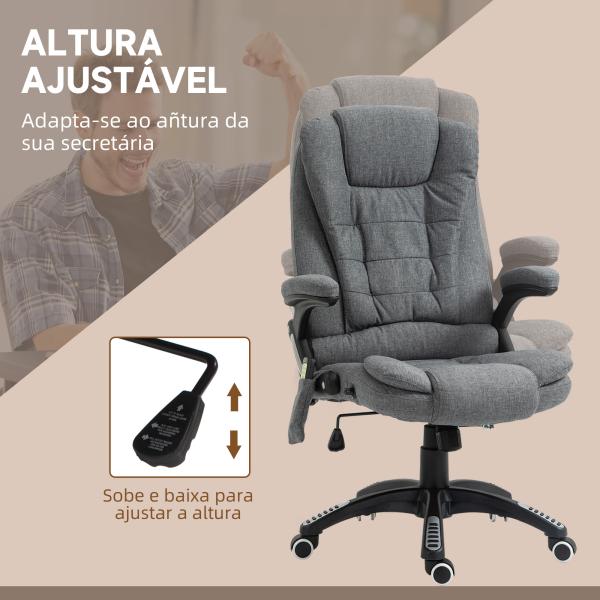 Cadeira de Escritório com 6 Pontos de Massagem Reclinável até 130° com Função de Aquecimento 68x72x110 - 120 cm Cinza