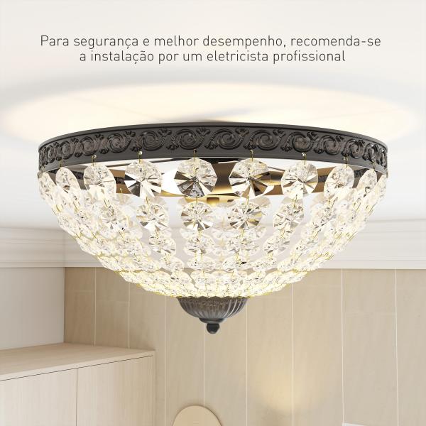 Candeeiro de Teto de Cristal Clássico com 2 Suportes E14 40W Candeeiro de Teto Vintage com 168 Contas de Cristal Ø35x22 cm Preto