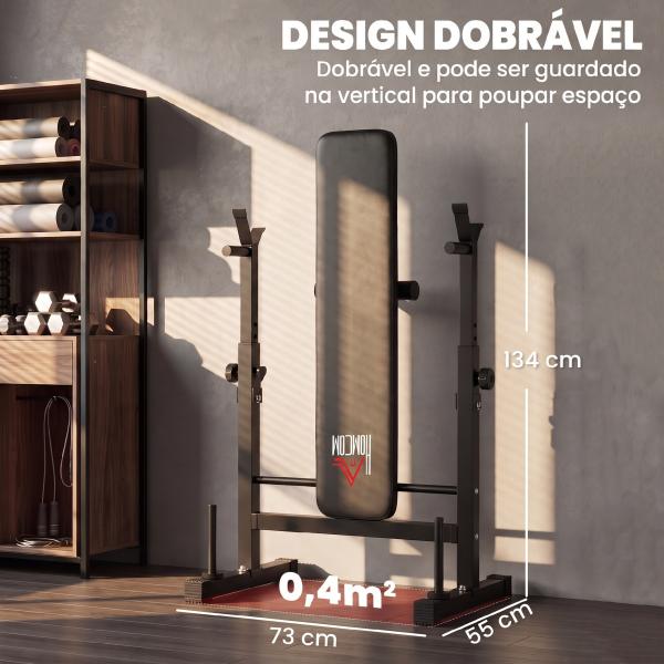 Banco de Pesos Multifuncional Dobrável com Suporte para Barras Ajustável e Estação de Dips 98 - 122x140x73 cm Preto