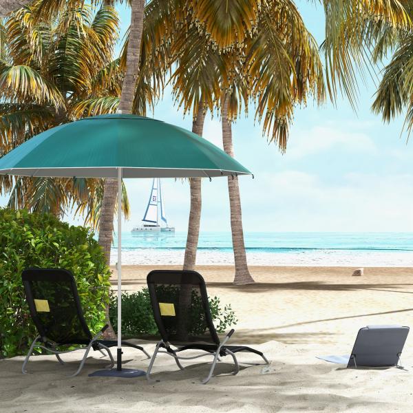 Chapéu de Sol de Praia com Painéis Laterais Tipo Tenda Chapéu de Sol para Praia com Proteção UV 50 Φ210x222cm Verde Escuro
