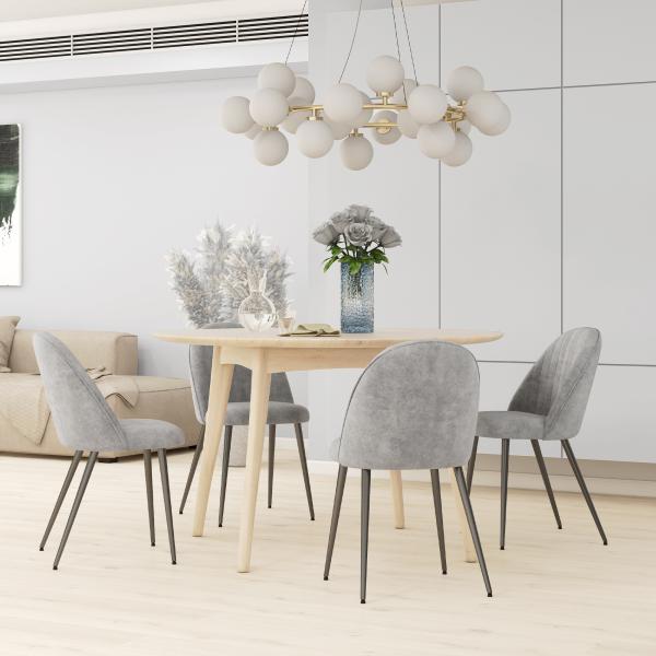 Conjunto de 4 Cadeiras de Sala de Jantar Modernas Cadeiras Estofadas em Veludo com Encosto Alto e Pés de Aço 50x52x83 cm Cinza
