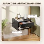Conjunto de 2 Mesas de Cabeceira Suspensas com Gaveta Prateleira Aberta para Quarto 37x32x21 cm Preto Brilhante