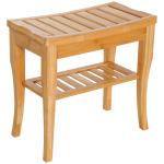 Banco para Casa de Banho de Bambu com Prateleira de Arrumação Antiderrapante Impermeável e Resistente 47,5x26x44,5 cm Madeira