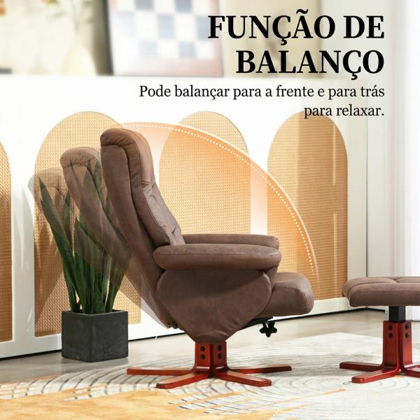 Poltrona Reclinável com Apoio para os Pés Estofada em Tecido Técnico Estrutura de Madeira Função Basculante Castanho Escuro