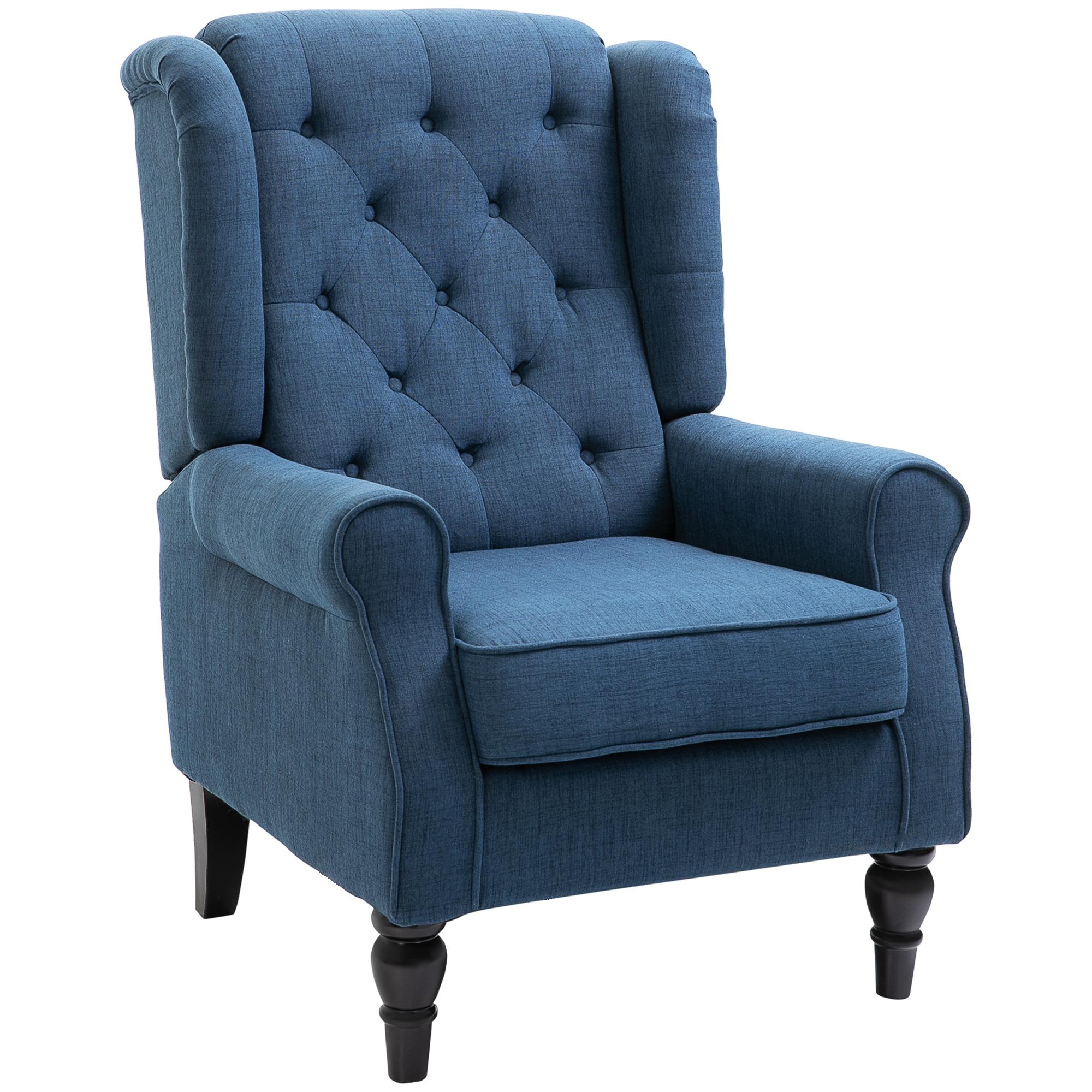 Poltrona de Sala de Estar Poltrona Moderna para Dormitório com Pés de Madeira Poltrona Individual 74x86x102 cm Azul