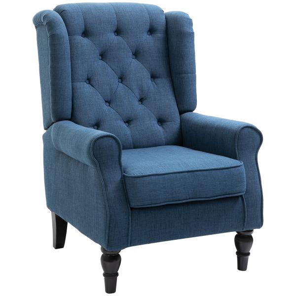 Poltrona de Sala de Estar Poltrona Moderna para Dormitório com Pés de Madeira Poltrona Individual 74x86x102 cm Azul