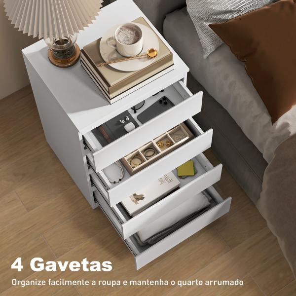 Cómoda com 4 Gavetas com Fecho Suave para Quarto Escritório Estilo Moderno 45x40x68 cm Branco