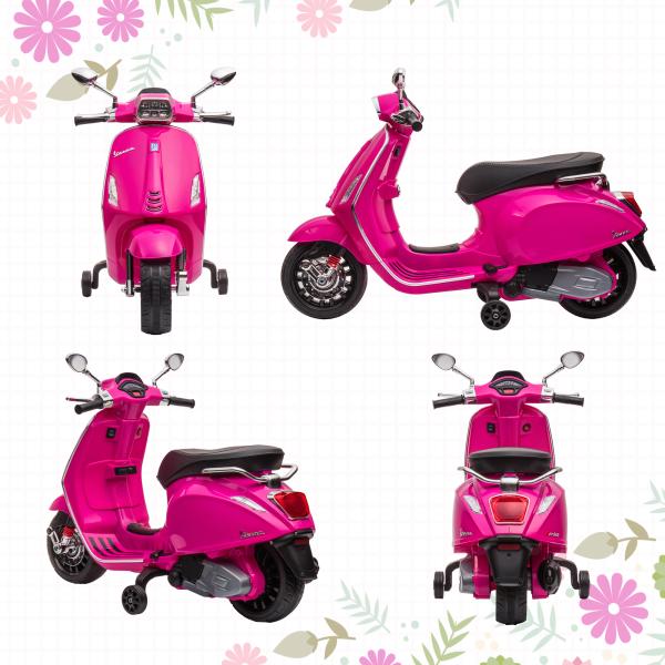 Moto Elétrica para Crianças com Licença Vespa 6V com USB MP3 Luz LED Rádio FM Velocidade 3 km/h 107x47x73 cm Rosa
