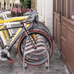 Estacionamento para 6 Bicicletas Suporte de Aço para Estacionar Bicicletas no Chão para Interior e Exterior 179x33x27 cm Prata