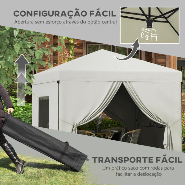 Tenda Dobrável 3x3 m Tenda de Jardim com 4 Paredes Laterais 2 Janelas de Malha Altura Ajustável Impermeável e Anti - UV Branco