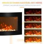 Lareira Elétrica de Parede com Efeito de Chama Realista Luzes LED e Potência Ajustável 1000W/2000W 89,2x13,5x48cm Preto