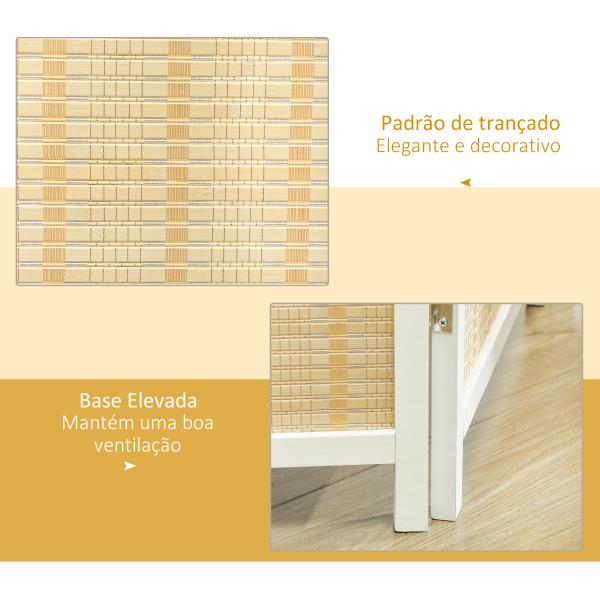 Biombo de 4 Painéis Dobrável Separador de Ambientes Tecido a Mão de Bambu e Fio de Algodão 180x180 cm Branco