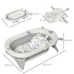 Banheira para Bebé Recém Nascido até 3 Anos Dobrável 30 Litros com Tampa Termossensível e Almofada Confortável Almofadas Antiderrapantes 81,5x50,5x23,5cm Cinza e Branco