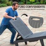 Conjunto de 2 Espreguiçadeiras Reclináveis de Plástico PP com Bandeja Lateral Encosto Ajustável em 5 Posições 192x57x28,5 cm Cinzento
