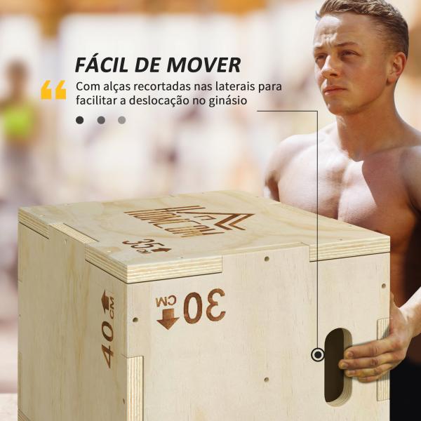 Caixa Pliométrica de Madeira 3 em 1 Plataforma de Caixa Pliométrica com 3 Alturas Diferentes 2 Pegas Treino de Salto Força 40,5x35,5x30,5 cm Madeira