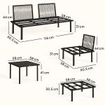 Conjunto de Jardim Exterior de 6 Peças com Sofá de 2 Lugares, Módulo de Canto, 2 Assentos, Apoio para Pés e Mesa de Vidro, Cinzento Claro