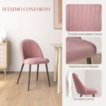 Conjunto de 4 Cadeiras de Sala de Jantar Modernas Cadeiras Estofadas em Veludo com Encosto Alto e Pés de Aço 50x52x83 cm Rosa