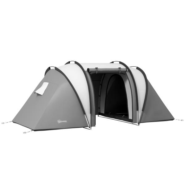 Tenda de Campismo Familiar para 4 - 5 Pessoas Impermeável 3000 mm com 2 Quartos Bolsa de Transporte e Gancho 450x220x180 cm Cinzento