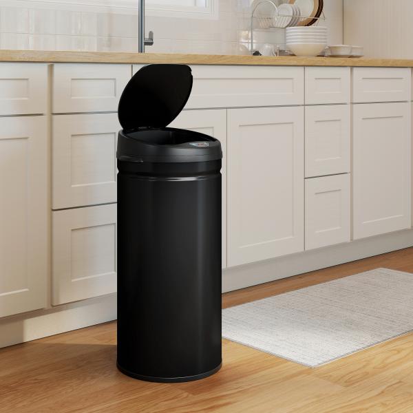 Caixote do Lixo Automático para Cozinha 42 L com Sensor Infravermelho, Fecho Automático e Aço Inoxidável Preto