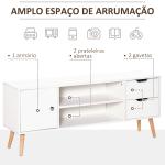 Armário de TV Grande armazenamento com armário prateleiras e gavetas abertas Carga 30 kg 120x28x44 cm Branco