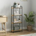 Estante de Casa de Banho de Bambu de 3 Níveis Estante de Armazenamento com 3 Prateleiras Ripas e Estrutura de Aço 41,5x21,5x106 cm Madeira e Preto
