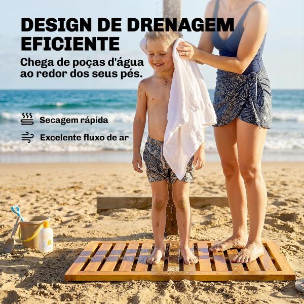 Tapete de Banho em Madera de Acacia 91x51 cm Tapete de Duche Antideslizante com Ripas para Drenagem Madeira