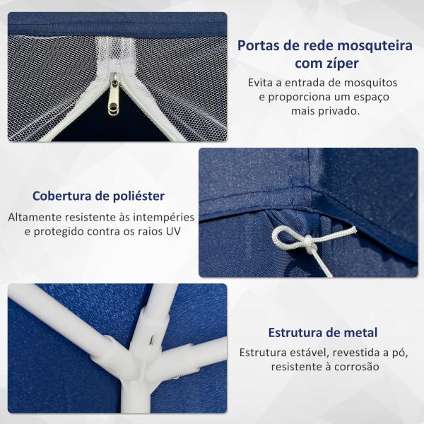 Tenda de Jardim 3x3m Tenda com 4 Partes Laterais Rede Mosquiteira com Zíper Proteção UV para Patio Azul