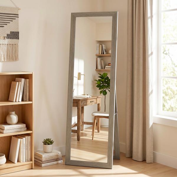 Espelho de Corpo Inteiro 157x37 cm com Moldura de MDF Espelho de Pé ou de Parede Cinzento