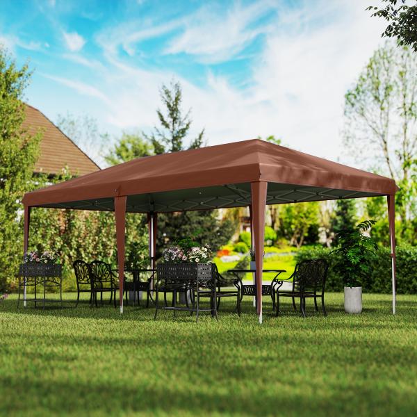 Tenda Dobrável 6x3 m com Altura Ajustável em 3 Níveis Bolsa de Transporte Anti - UV e Estrutura de Aço Castanho