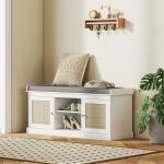 Banco Sapateira com Assento Acolchoado Portas em Vime e Prateleira Aberta para 9 Pares de Sapatos 105x35x47 cm Branco
