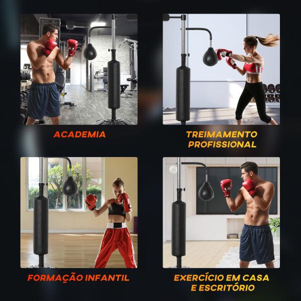 Punching Ball de Boxe com Altura Ajustável com 2 Bolas de Velocidade Barra Giratória 360° e Base Preenchida 88x50x160 - 230cm Preto