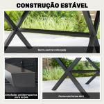 Mesa de Jantar Retangular para Jardim para 6 Pessoas com Tampo de HDPE Efeito Ripas e Estrutura Metálica 150x90x74 cm, Preto