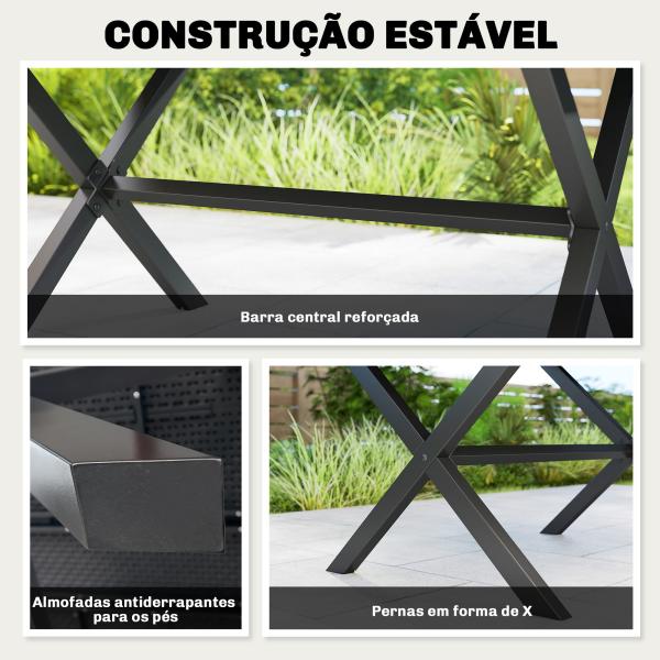 Mesa de Jantar Retangular para Jardim para 6 Pessoas com Tampo de HDPE Efeito Ripas e Estrutura Metálica 150x90x74 cm, Preto