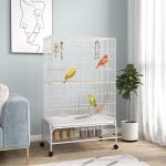 Gaiola para Pássaros com Rodas com 4 Comedouros 3 Poleiros Brinquedos Bandeja Amovível e Prateleira 79x49x133 cm Branco