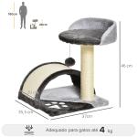 Árvore Arranhador para Gatos de 2 Níveis com Poste e Tapete de Arranhar Cama e Bola Suspensa 35,5x37x46 cm Cinza