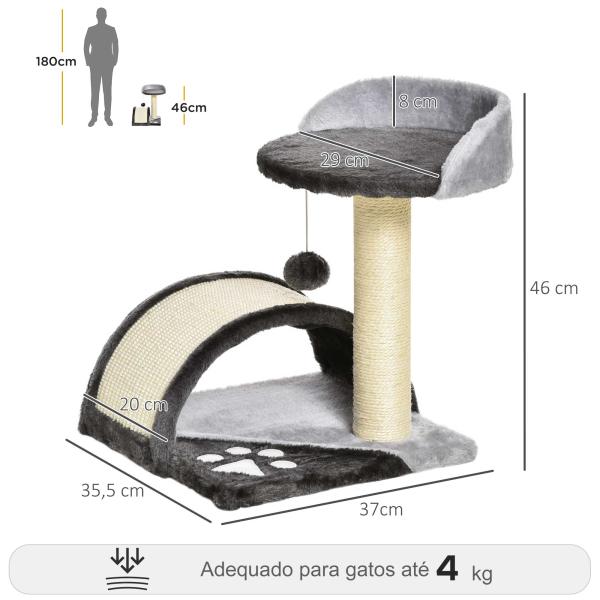 Árvore Arranhador para Gatos de 2 Níveis com Poste e Tapete de Arranhar Cama e Bola Suspensa 35,5x37x46 cm Cinza