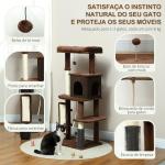 Arranhador para Gatos Grande Altura 132 cm com Plataformas Postes com Escova Bolas Suspensas e Almofadas para Arranhar Marrom