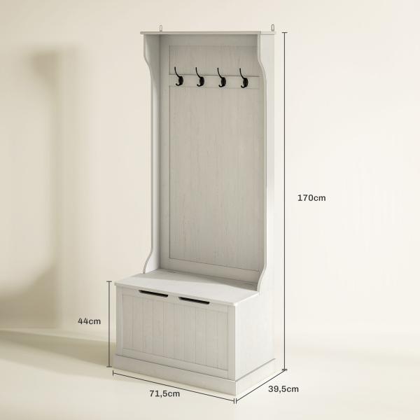 Móvel de Entrada com Cabide, Banco e Arrumação Branco Moderno 71,5x39,5x170 cm