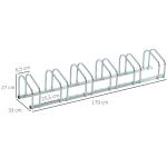 Estacionamento para 6 Bicicletas Suporte de Aço para Estacionar Bicicletas no Chão para Interior e Exterior 179x33x27 cm Prata