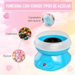 Máquina de Algodão Doce Potência 450W - 550W Doce com Colher Medidora e 10 Palitos de Bambu 27x26x18 cm Azul