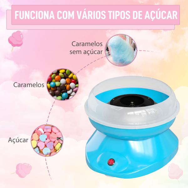 Máquina de Algodão Doce Potência 450W - 550W Doce com Colher Medidora e 10 Palitos de Bambu 27x26x18 cm Azul