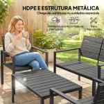 Conjunto de Móveis de Jardim para 4 Pessoas - Sofá de 2 Lugares, 2 Cadeiras e Mesa de Centro - Preto