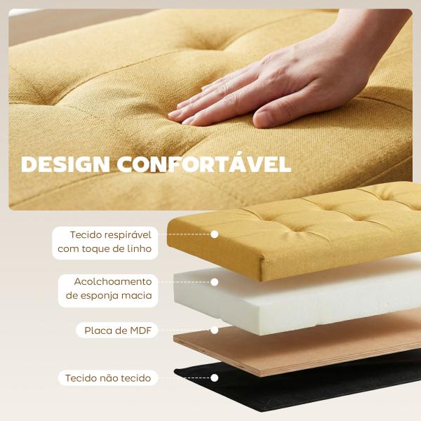 Puff de Arrumação Banco de Arrumação Dobrável 84 L 76x38x38 cm Estofado em Linho Sintético Amarelo