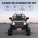 Carro Elétrico para Crianças Carro Elétrico Infantil UTV 12V com Velocidade Ajustável USB e Faróis 95x62,5x65 cm Preto