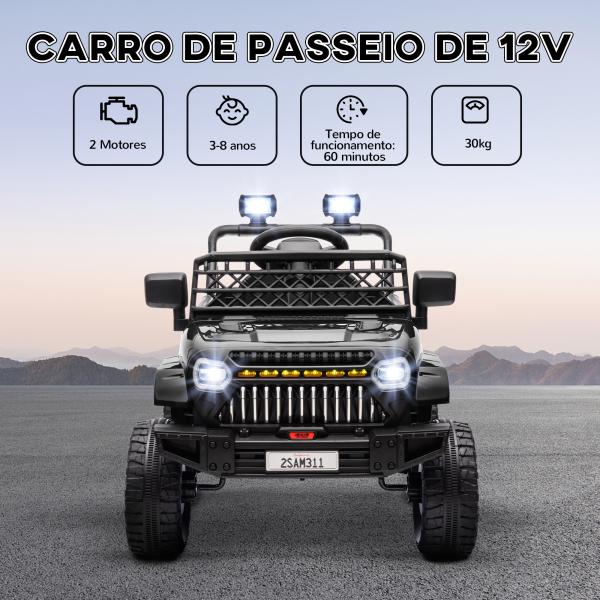Carro Elétrico para Crianças Carro Elétrico Infantil UTV 12V com Velocidade Ajustável USB e Faróis 95x62,5x65 cm Preto
