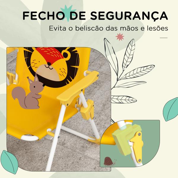 Conjunto Infantil de Mesa e Cadeiras de Exterior Conjunto de 2 Cadeiras Dobráveis e Mesa para Crianças Amarelo e Castanho