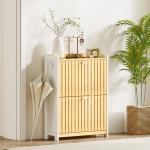 Sapateira Estreita com 2 Portas de Bambu Prateleiras Ajustáveis para 12 Pares de Sapatos 60x24x82,5 cm Branco e Madeira
