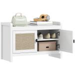 Banco Sapateira com Portas Frentes de Vime Prateleira para 8 Pares de Sapatos para Entrada Dormitório 80x35x52 cm Branco